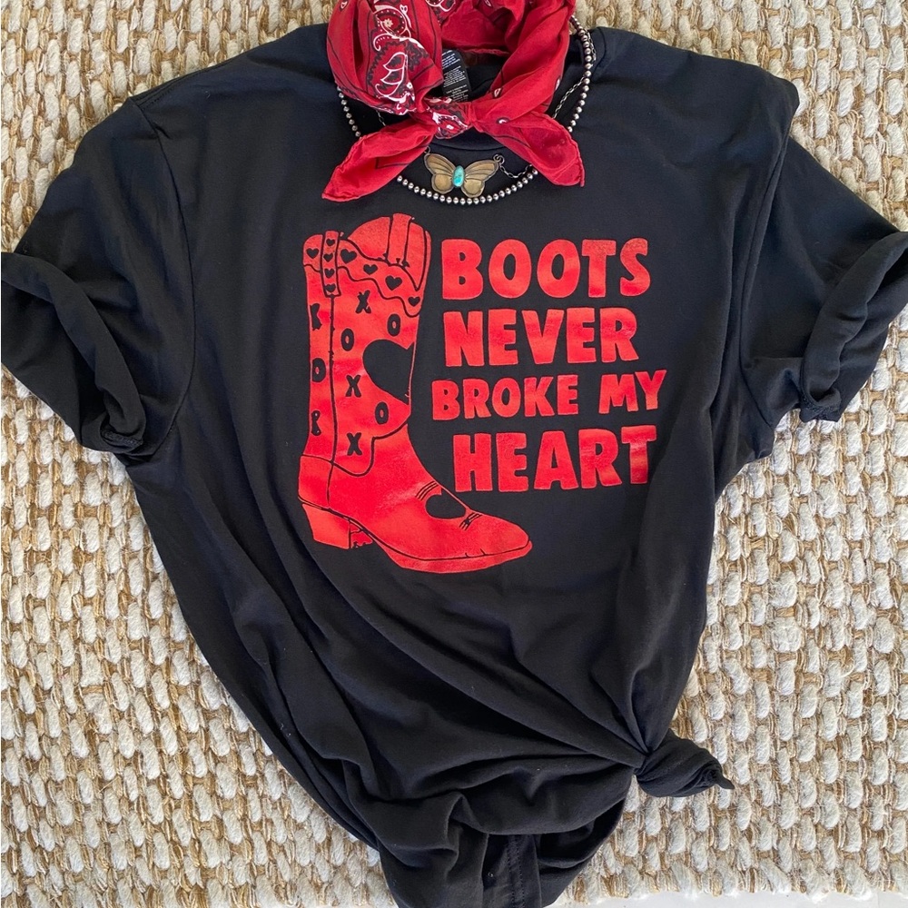 Black “Boots Never Broke My Heart” Western Style T-Shirt, Ali Dee Plus Size 2XL